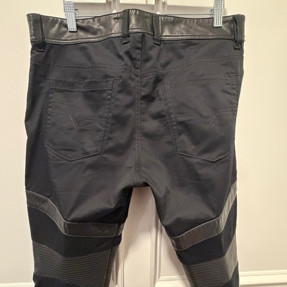 DIESEL Black Moto Biker Jeans Pants w/ Lambskin Leather Panels (Size 33x29) - Picture 7 of 16